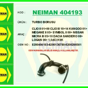 TURBO BORUSU CLIO II 01 09 CLIO III 10 14 KANGOO 01  MEGANE II 05  SYMBOL II 09  NISSAN MICRA III 05