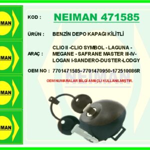 BENZİN DEPO KAPAĞI KİLİTLİ CLIO II -CLIO SYMBOL - LAGUNA - MEGANE - SAFRANE MASTER III-IV-LOGAN I-SA