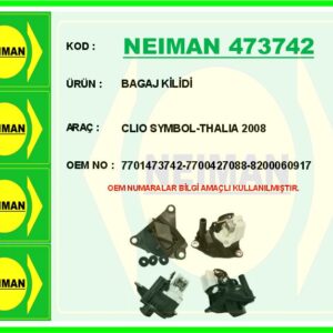 BAGAJ KİLİDİ RENAULT CLIO SYMBOL 01 08 SYMBOL 08  CLIO II 98 05 MOTORSUZ