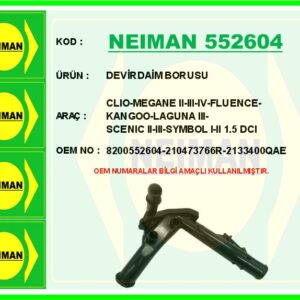 DEVİRDAİM BORUSU CLIO-MEGANE II-III-IV-FLUENCE-KANGOO-LAGUNA III-SCENIC II-III-SYMBOL I-II 1.5 DCI