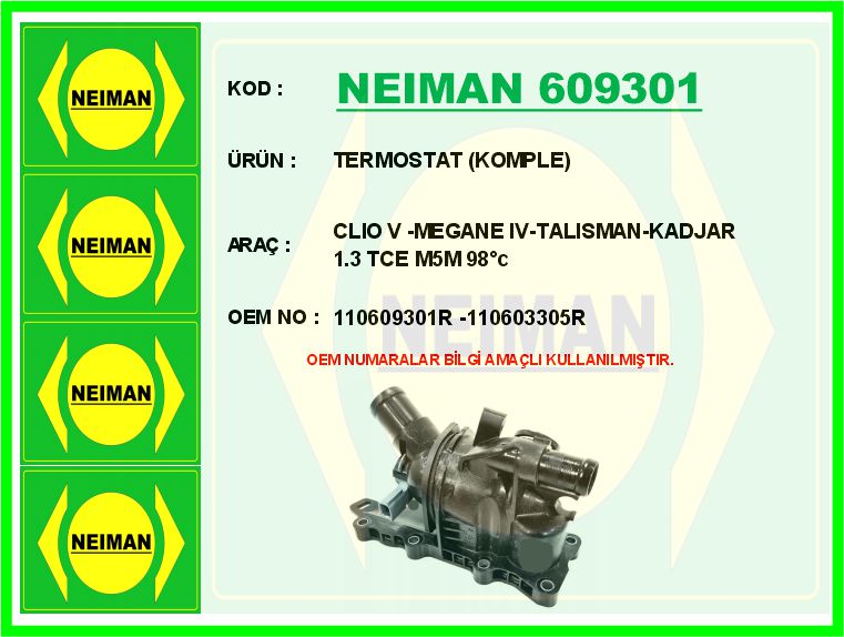 TERMOSTAT 89 C KOMPLE DUSTER II 19 MEGANE IV 15 KADJAR 15 TALISMAN 15 1.3 TCE H5H