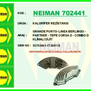 KALORİFER REZİSTANSI GRANDE PUNTO- LINEA BERLINGO - PARTNER - TEPE CORSA D - COMBO D KLİMALI DİJİT