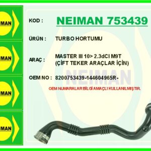 TURBO HORTUMU MASTER III 10  2.3dCI M9T ÇİFT TEKER ARAÇLAR İÇİN