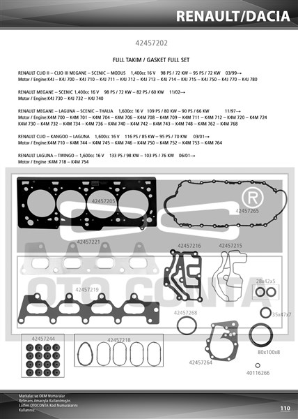MOTOR TAKIM CONTASI MGN-CLIO-LGN-LOGAN 1.4-1.6 16V K4J-K4M KEÇELİ SUBAP LASTİKLİ 7700112739-8200356346