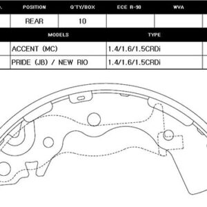 ARKA KAMPANA PABUÇ BALATA HYUNDAI ACCENT ERA 1.5L CRDi dizel 06-10 / 1.4L G4EE benzinli 06-10 / 1.6L benzinli 16V DOHC 06-10 ABS siz araçlar için