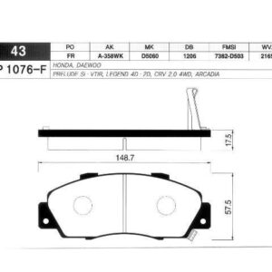 ÖN FREN BALATA HONDA ACCORD EURO 2.0L F20Z1 F20B5 A/T CE8 CH3 kasa 96-02 / CR-V 2.0L B20B3 B20Z1 RD1 kasa 96-01 / HR-V 1.6L D16W1 GH kasa 99-07