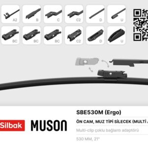 SİLECEK SÜPÜRGESİ MUZ TİPİ 530mm A. BC.C2.D VE U TİPİ KOLLAR ICIN MULTİ ADAPTORLÜ