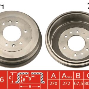 FREN KAMPANA ARKA RANGER BT50 B2500 98  DIŞ ÇAP: 270MM 4x2 PK -RANGER PİCKUP PX MAZDA B-SERIE UN -B-SERIE PLATFORM/CHASSİS UN -BT-50 II PİCKUP