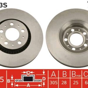 ÖN FREN AYNASI VOLVO S60 00-10 S80 98-06 V70 97-07 XC70 00-07 305x25x5DLx BÜYÜK TİP DELİKLİ -986478494-DF4053S