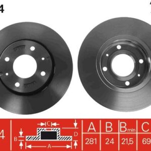 ÖN FREN AYNASI CARISMA 95/6.06 VOLVO S40 1.6 1.8 1.9 2.0 T 95/04 V40 95-04 281x24x4DLxHAVALI