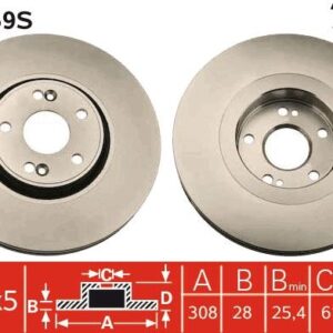 ÖN FREN AYNASI ADET LGN 2.0 16V TURBO 03 2.2DCI 05 3.0 V6 24V 01  308x28x5DLxHAVALI