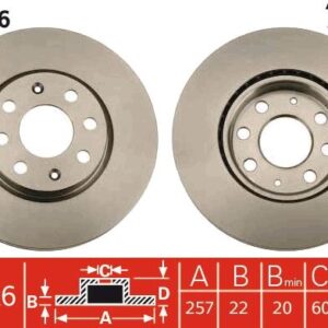 ÖN FREN AYNASI CORSA D 07  CORSA E 14  ADAM 13  PUNTO EVO-GRANDE PUNTO 05  257x22x4DL HAVALI 14İNÇ 55700921