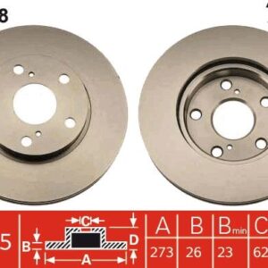 ÖN FREN DİSKİ HAVA KANALLI TOYOTA AURIS COROLLA 1.33L 1NR-FE NRE150 10- / 1.6L 1ZR-FE ZRE151 07-12 / 1.4L 1NDTV NDE150 07-12 - 273 ÇAP X 5 BİJON