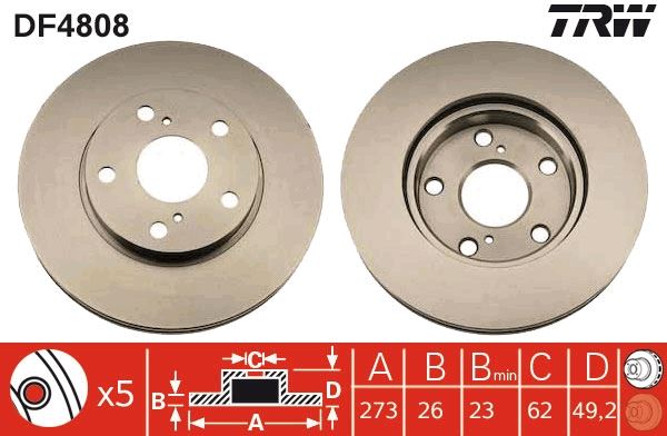 ÖN FREN DİSKİ HAVA KANALLI TOYOTA AURIS COROLLA 1.33L 1NR-FE NRE150 10- / 1.6L 1ZR-FE ZRE151 07-12 / 1.4L 1NDTV NDE150 07-12 - 273 ÇAP X 5 BİJON