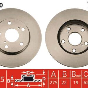 ÖN FREN DİSKİ HAVA KANALLI TOYOTA AURIS COROLLA 1.6L 1ZR-FE benzinli ZRE151 07-12 / 1.33L 1NR-FE NRE150 6 vites 10-12 275 ÇAP X 5 BİJON - Takım disk
