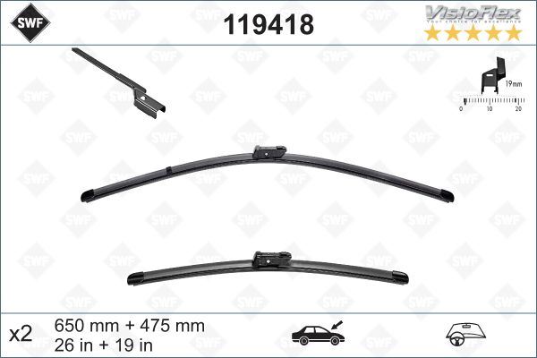 ÖN SİLECEK SÜPÜRGESİ X2 MUZ TİPİ MONDEO IV 07 14 VOLVO C70 II 07 17 V40 12