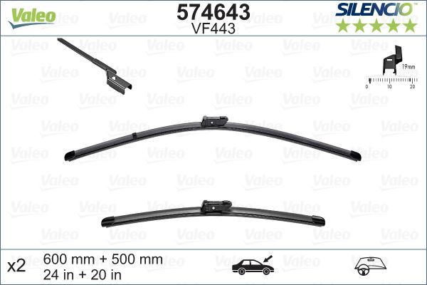Valeo Silencio X-TRM Flat Blade VM443 X2 600 500 mm AUDI A5 / S5